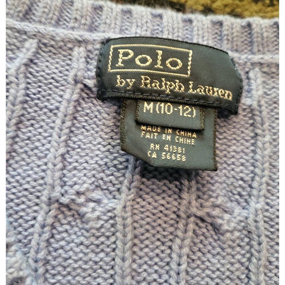 Vintage Polo Ralph Lauren Sweater Vest Womens XS Blue Cable Knit Cotton Logo - Picture 4 of 4